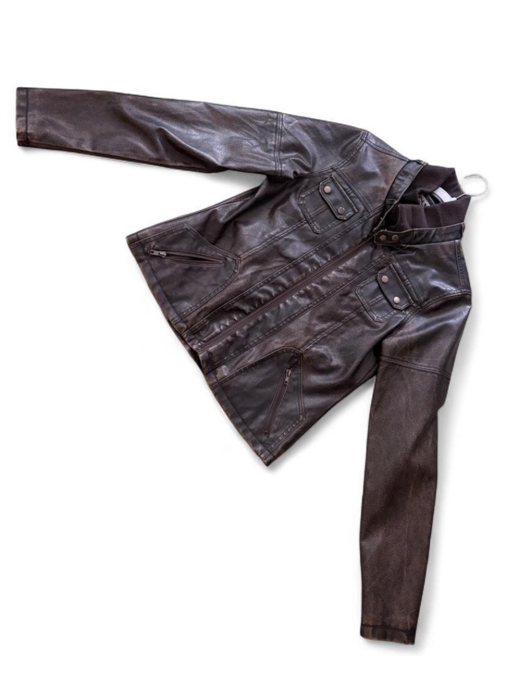 Wet Seal Women's Dark Brown Faux Leather Zip Jacket
